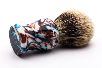 Shavemac |  Silvertip Badger Shave Brush With Blue & Copper Marbled Handle