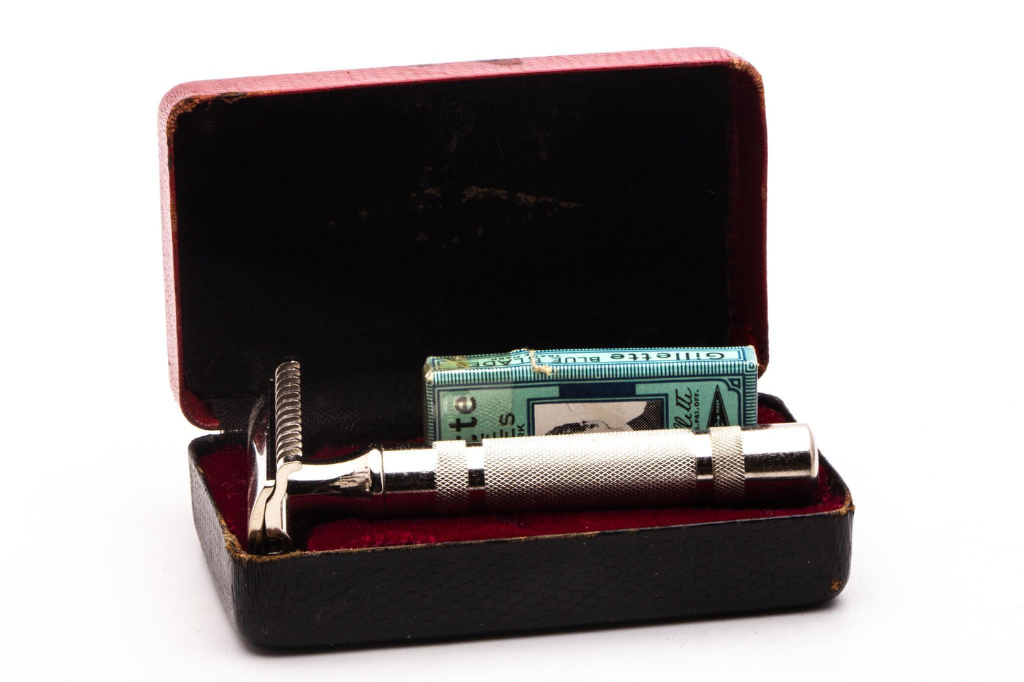 1930s Gillette 'NEW' Long Comb Common Bar Double Edge Safety Razor Set | Original Condition