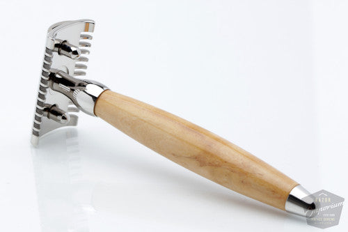 Joris DE Safety Razor | Olivewood Handle Palladium Plated