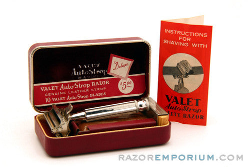 Valet Auto-Strop Razor Set in Maroon Leather Case w/ Box