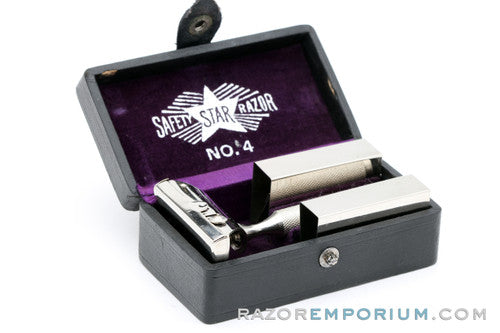 1919 Kampfe Brothers Star Super Six  Single Edge Safety Razor w/ Orig. No. 4 Black Leather Case