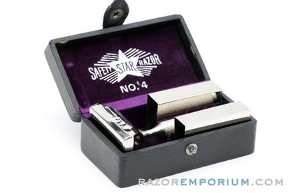 1919 Kampfe Brothers Star Super Six  Single Edge Safety Razor w/ Orig. No. 4 Black Leather Case