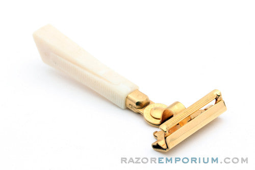 1960's Eversharp Schick Gold Injector with Cream Bakelite Handle & Maroon Case
