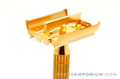 1948-1951 Gillette  Aristocrat DE Safety Razor w/ Leather Case & Blades * 24K Gold