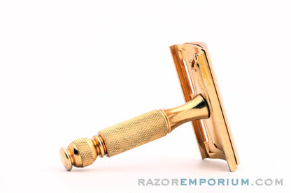1947-51 Gillette Gold Ball End Travel Tech Safety Razor Set with Leather Zip Pouch