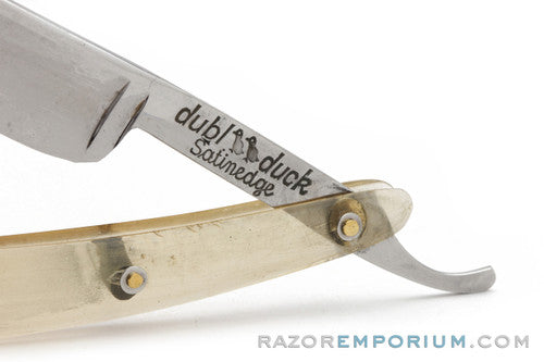 5/8" Dubl Duck Pearlduck Satinedge Straight Razor w/ Original Gold Inlay Celluloid Scales | Solingen, Germany