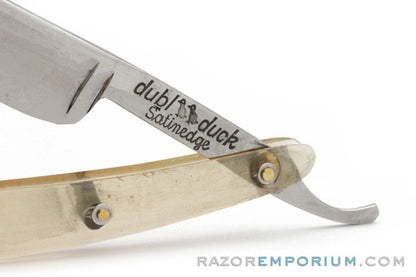 5/8" Dubl Duck Pearlduck Satinedge Straight Razor w/ Original Gold Inlay Celluloid Scales | Solingen, Germany