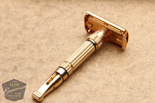 Gillette 1958 Gold Toggle Adjustable DE Safety Razor Set w/ Case & Instructions - D1 - NOS