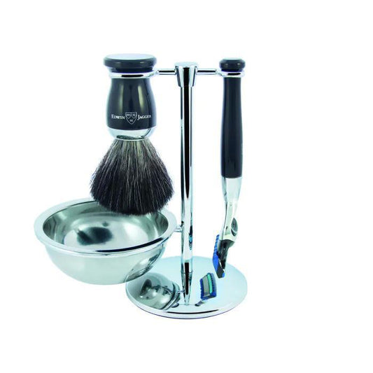 Edwin Jagger | Gillette® Fusion® ProGlide® Razor Shaving Set Imitation Ebony 4pc (Black Synthetic)