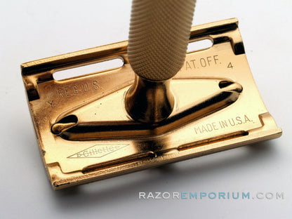 1953 Y4 Gillette Gold Ball End Tech Razor w/ Electro Etched Logo Cap