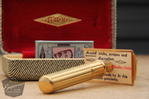Gillette 1940's Gold Tech Razor in Original Tweed Box - New Old Stock