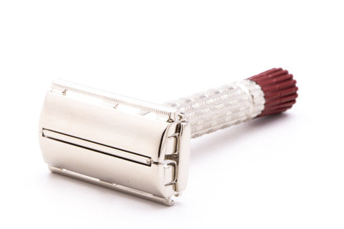 1957 C4 Gillette Red Tip HEAVY Super Speed Double Edge Safety Razor | Factory Nickel Revamp