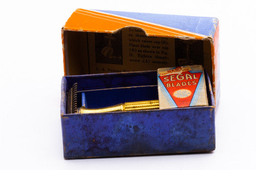 1930's Segal Gold One Piece TTO Safety Razor with Box