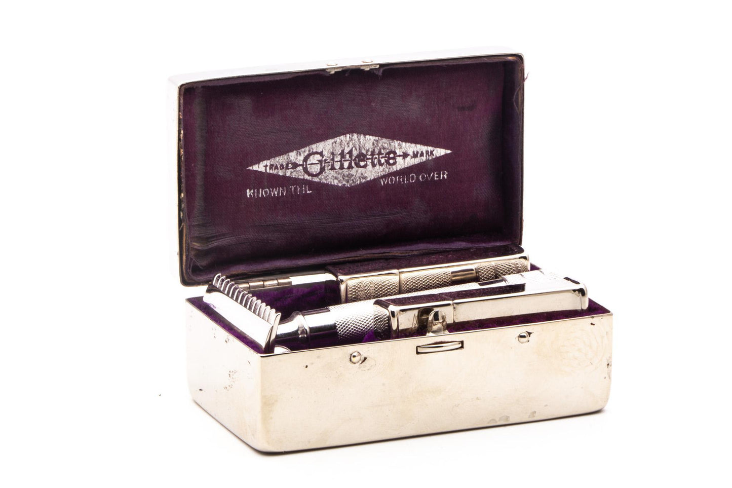 1910 Gillette Silver Single Ring Old Type Set in Metal Case | Original Condition