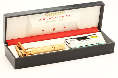 1963 G3 Gold Gillette Slim Adjustable Aristocrat Set Excellent