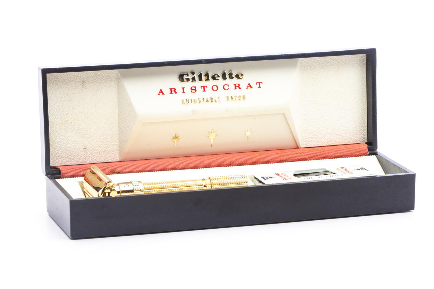 1966 L1 Gillette Gold Slim Aristocrat Adjustable Safety Razor Set | Original Condition