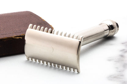 1920's Gillette Ball End Old Type DE Safety Razor Set | Factory Nickel Revamp