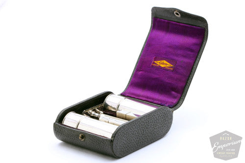 Gillette 1918 Silver Single Ring Combination Travel Set | Black Leather Case