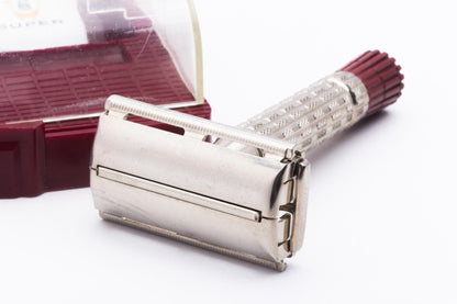 1958 D4 Gillette Red Tip Heavy Super Speed Double Edge Safety Razor Set | Original Condition