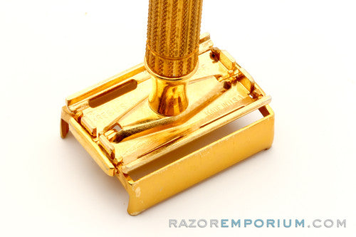 1948-1951 Gillette  Aristocrat DE Safety Razor w/ Leather Case & Blades * 24K Gold