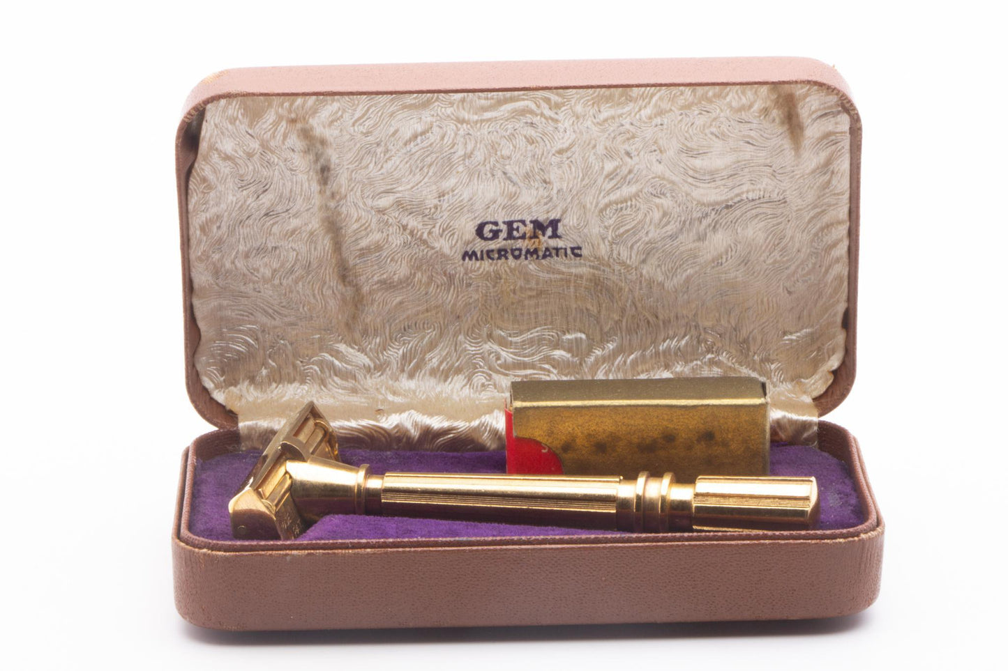 1930s Gem Gold Micromatic Single Edge Razor in Leather Case | Original Condition