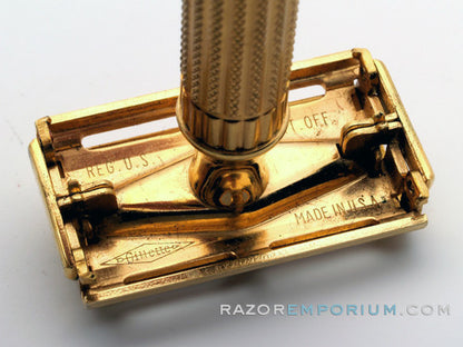 1948-1951 Gillette Aristocrat DE Safety Razor W/ Leather Case & Blade Bank | Original Gold Plating