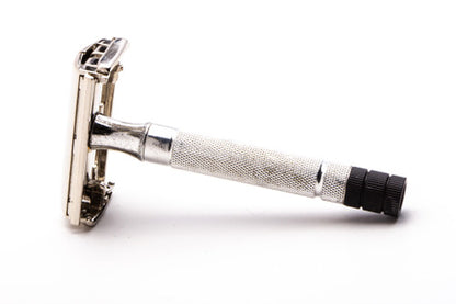 1952 X1 Gillette Black Tip Double Edge Super Speed Safety Razor | Factory Nickel Revamp