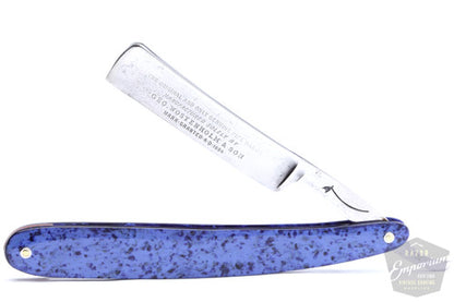 11/16" George Wostenholm & Sons Pipe Straight Razor | Blue Acrylic Scales Hollow | Sheffield, England
