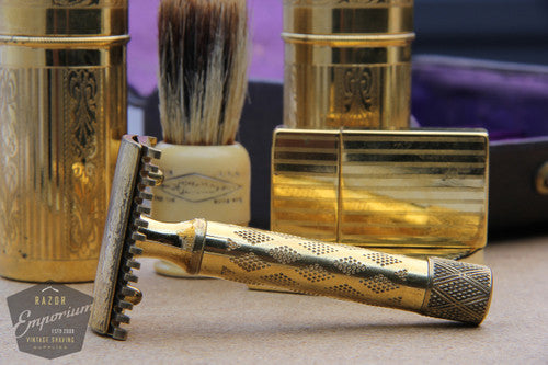 Gillette 1929 New Improved Cavalier Travel Combination Set in Black Leather