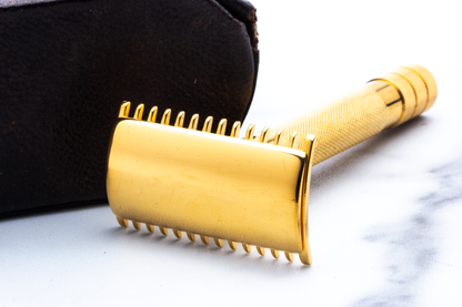 1920's Gillette Gold Old Type Single Ring Travel Combination Set with Brush | Original Condition