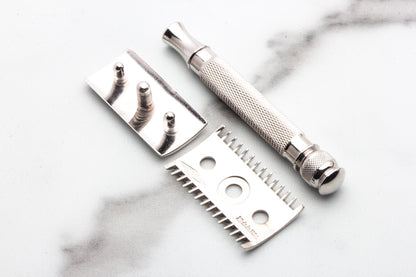 1920's Gillette Ball End Old Type Double Edge Safety Razor w/ Replica Handle | Rhodium Revamp