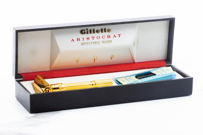 1961 G4 Gillette Gold Slim Aristocrat Adjustable Safety Razor Set | Original Condition