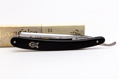 7/8" Filarmonica "Doble Temple" #14 Black/Silver Inlay Straight Razor w/ Coffin | Spain
