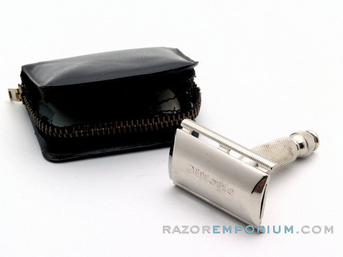 1966 L2 Gillette Travel Tech Safety Razor Black Leather Case