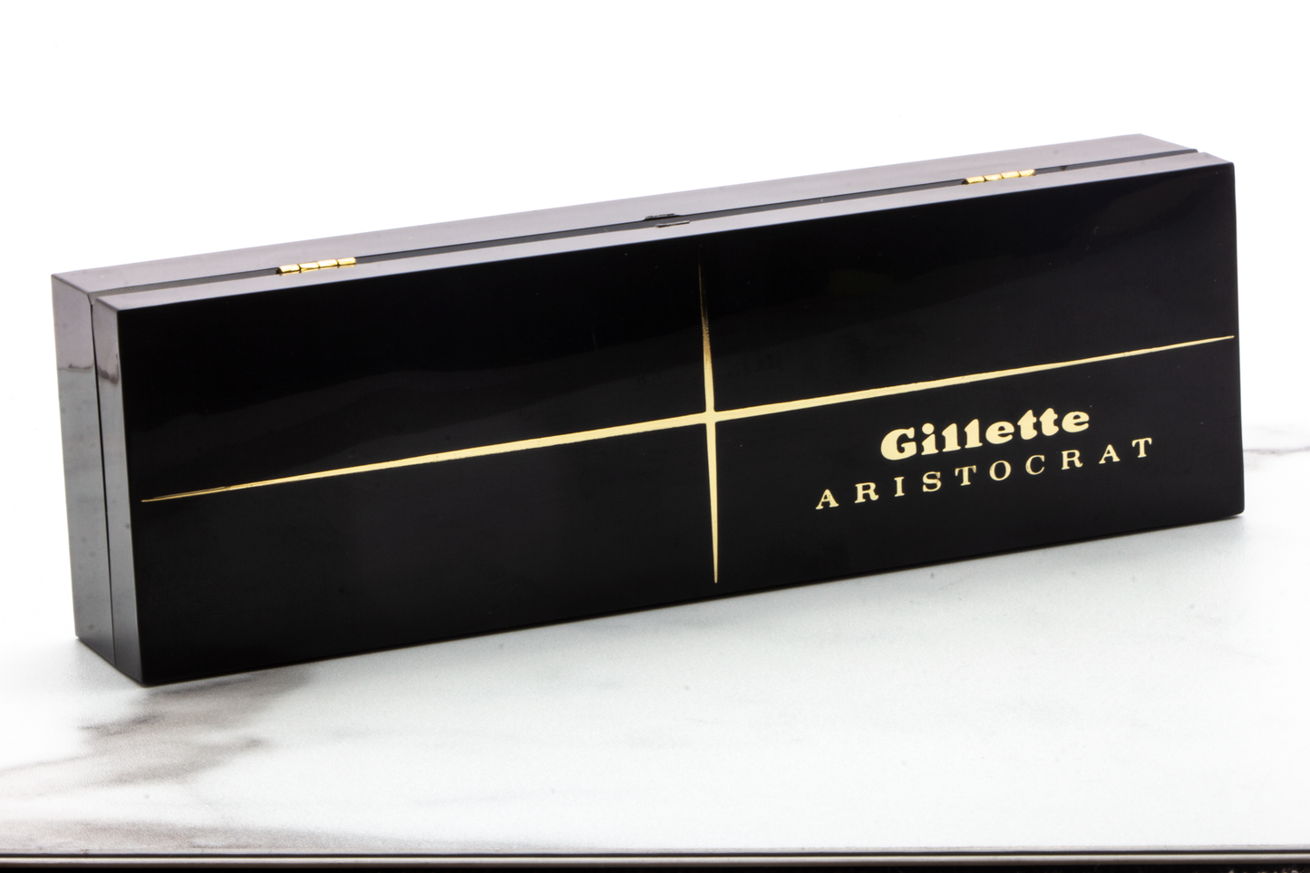 1963 I4 Gillette Gold Slim Aristocrat Adjustable Double Edge Safety Razor Set | Original Condition