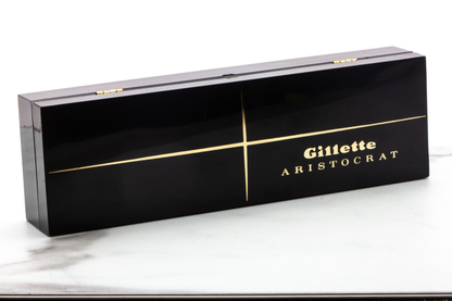 1963 I4 Gillette Gold Slim Aristocrat Adjustable Double Edge Safety Razor Set | Original Condition