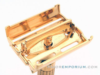 1948-1951 Gillette  Aristocrat DE Safety Razor w/ Leather Case & Blade Bank | 24K Gold Revamp