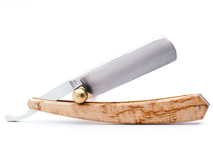 6/8" Ertan Süer Rasoir Sabre Drakkar Carbon Straight Razor | Scandinavian Birch Wood Scales