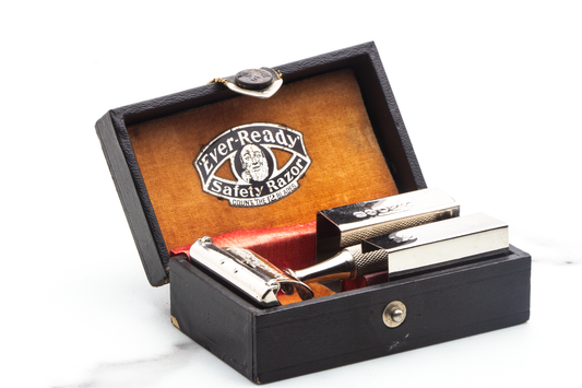 1930's Ever Ready Single Edge Safety Razor Set with Leather Case & Blade Banks | Original Condition