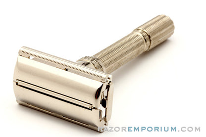 1965 K4 Gillette Slim Adjustable Safety Razor Nickel w/ Red Case & Blade Bank & Instructions