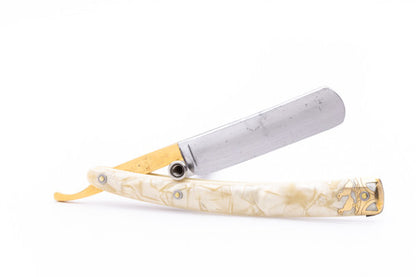 5/8" Dubl Duck  Pearlduck Goldedge & Gold Inlay Celluloid Scales Straight Razor | Solingen, Germany