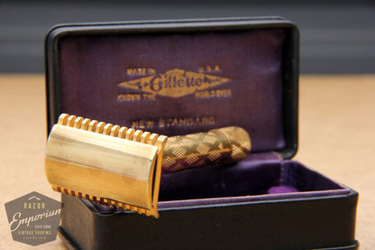 Gillette 1927 Gold New Standard Safety Razor in Original Black Leather Case
