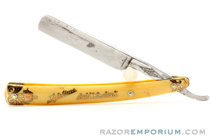 4/8" Dubl Duck Lifetime "Grim Reaper" w/ Gold Inlay Celluloid Scales Straight Razor | Solingen Germany *RARE*
