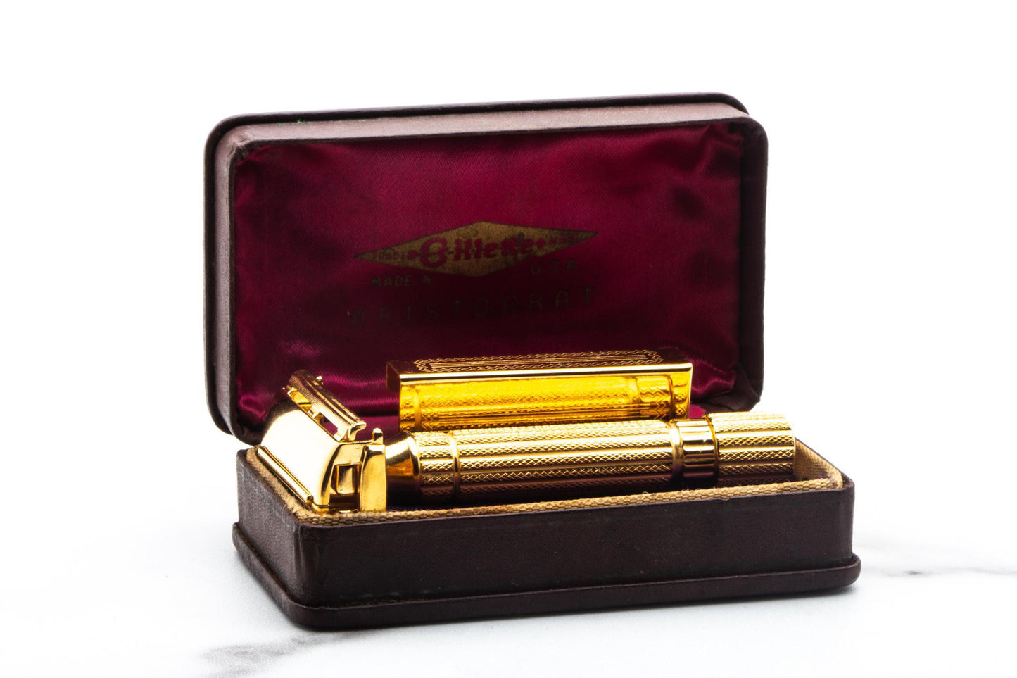 1944-46 Gillette Aristocrat Gold Double Edge Safety Razor Set | Original Condition