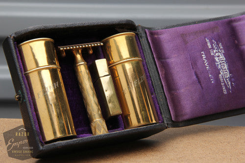Gillette 1920's Gold New Improved Travel Combination Set w/ Original Black Leather