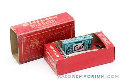 1950's Gillette Ball End Tech DE Razor in Red Box - Excellent