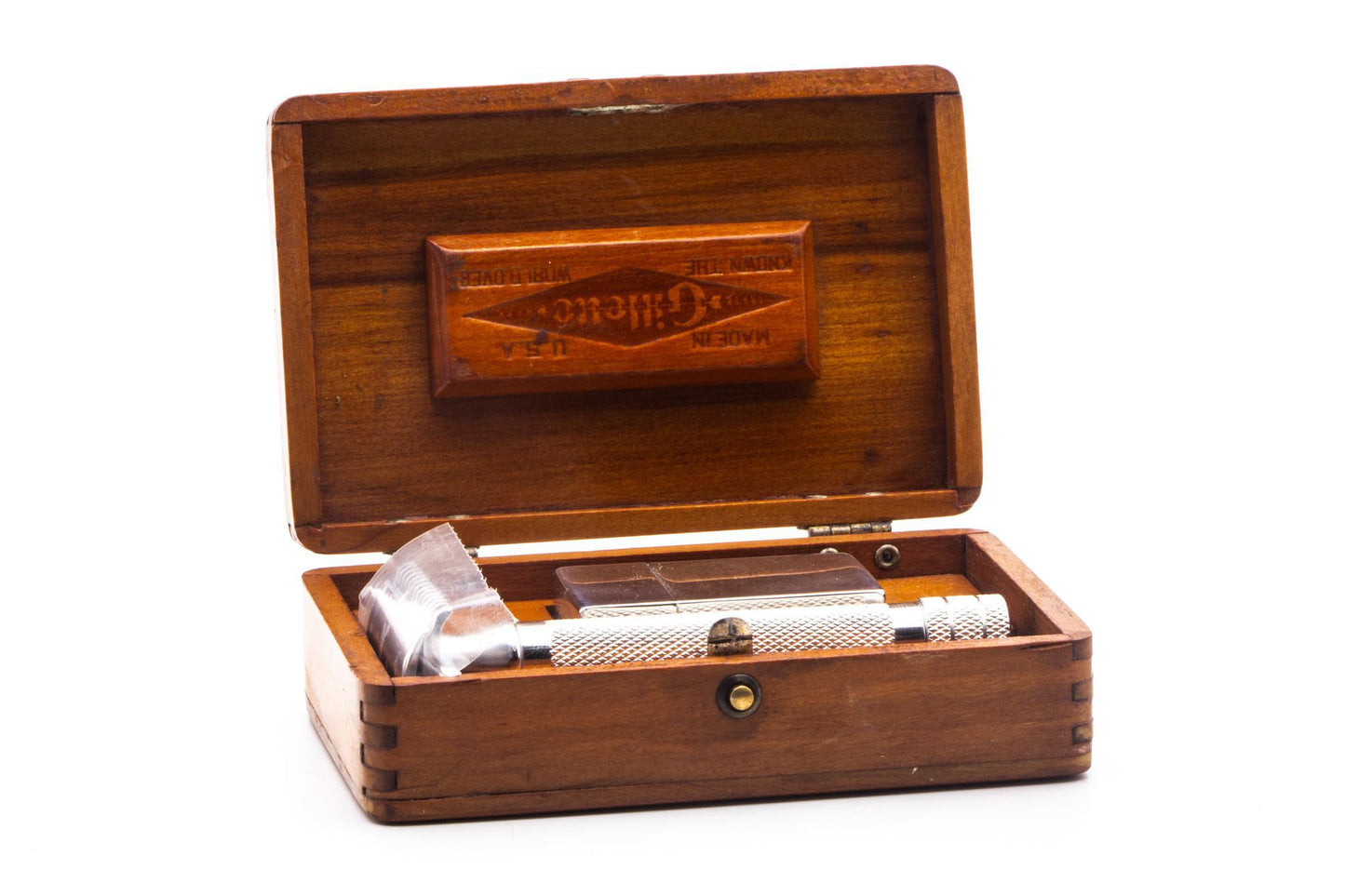 1920  Gillette Big Fellow Double Edge Safety Razor Set With Original Wooden Box | Rhodium Revamp