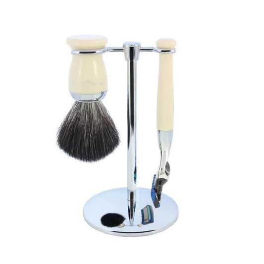 Edwin Jagger | Gillette® Fusion® ProGlide® Razor Shaving Set Imitation Ivory 3pc (Black Synthetic)
