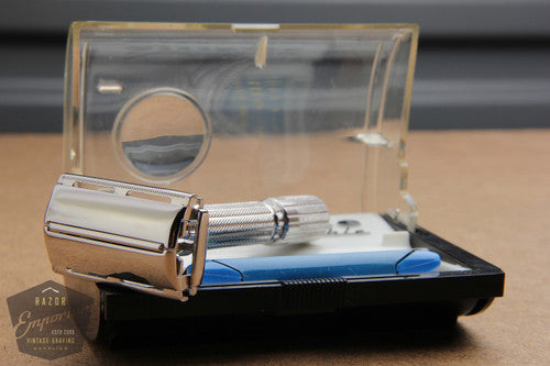Gillette 1960 Fatboy / $1.95 Adjustable DE Safety Razor in Case F3 - Rhodium REVAMPED