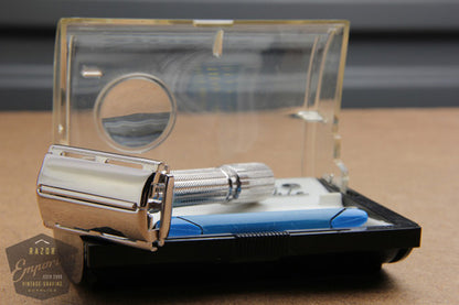 Gillette 1960 Fatboy / $1.95 Adjustable DE Safety Razor in Case F3 - Rhodium REVAMPED